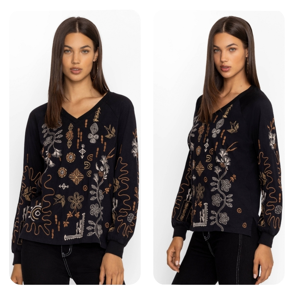 Sold Out Style Johnny Was Raglan Bishop Sleeve Tee in Jenai Embroidery - size XL